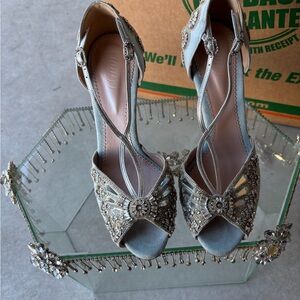 Glamorous Beaded Women's Heels in Silver